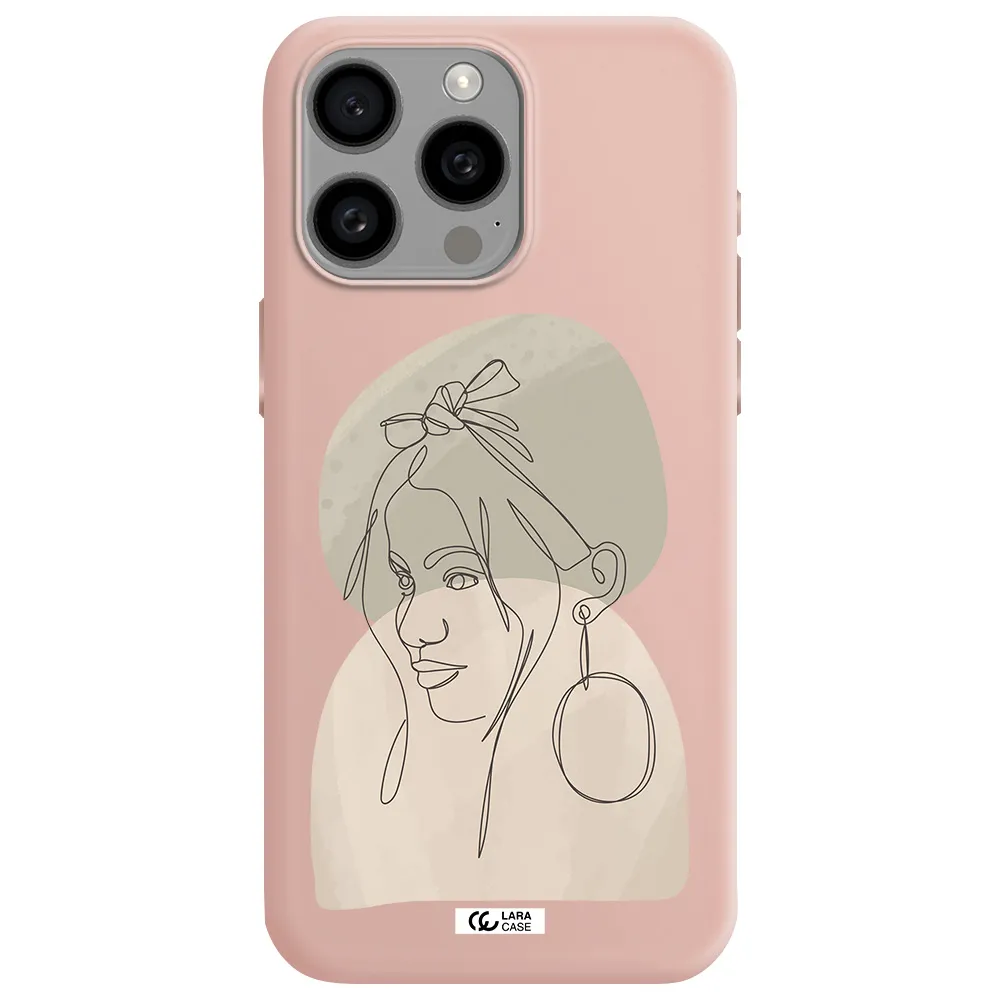 Abstract Female Face Line Art Apple Iphone 15 Pro max Silicone pastel pink Case