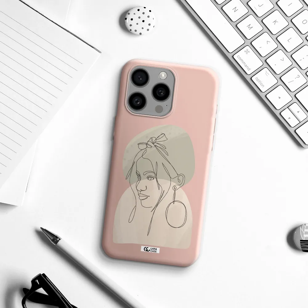 Abstract Female Face Line Art Apple Iphone 15 Pro max Silicone pastel pink Case