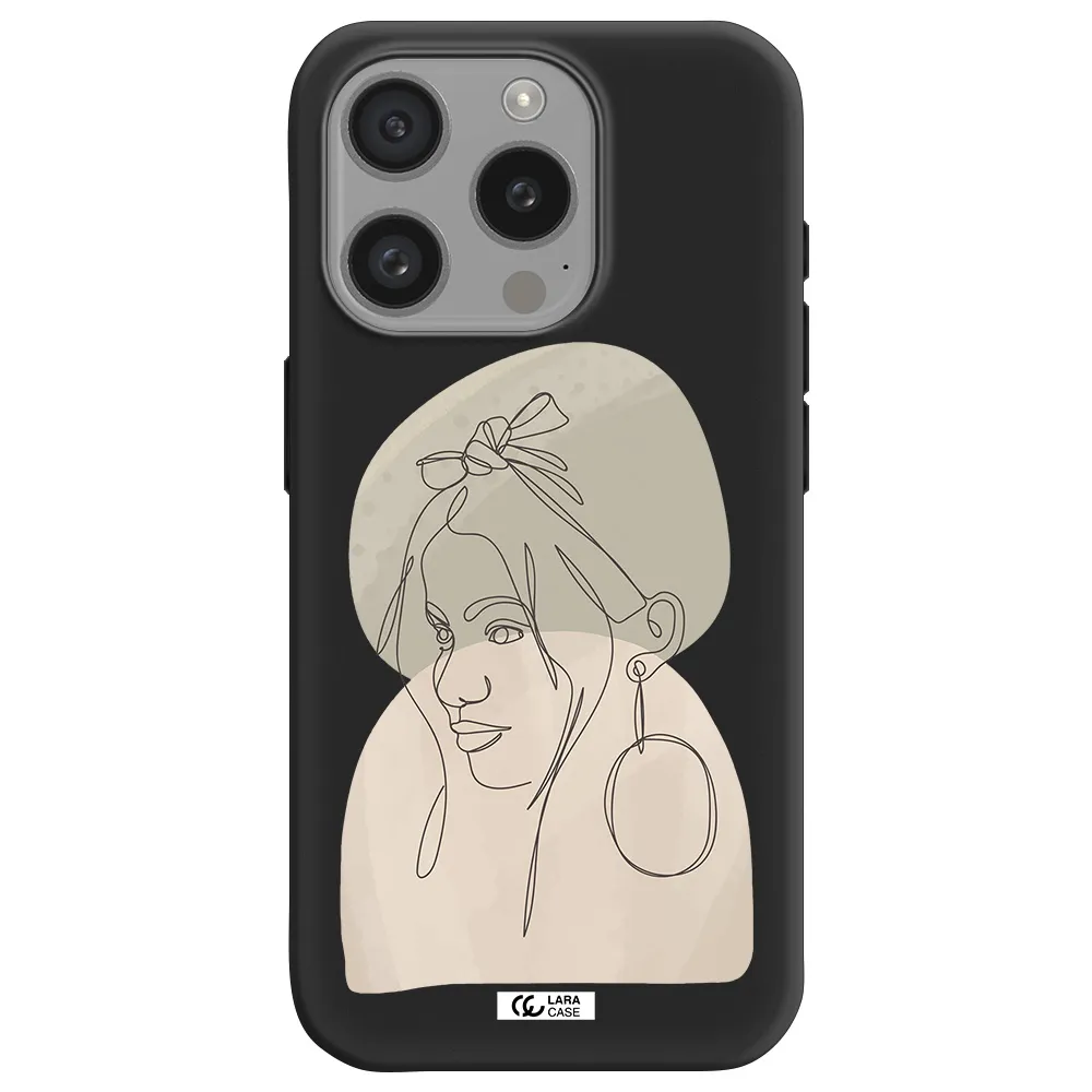 Abstract Female Face Line Art Apple Iphone 15 Pro Silicone Black Case