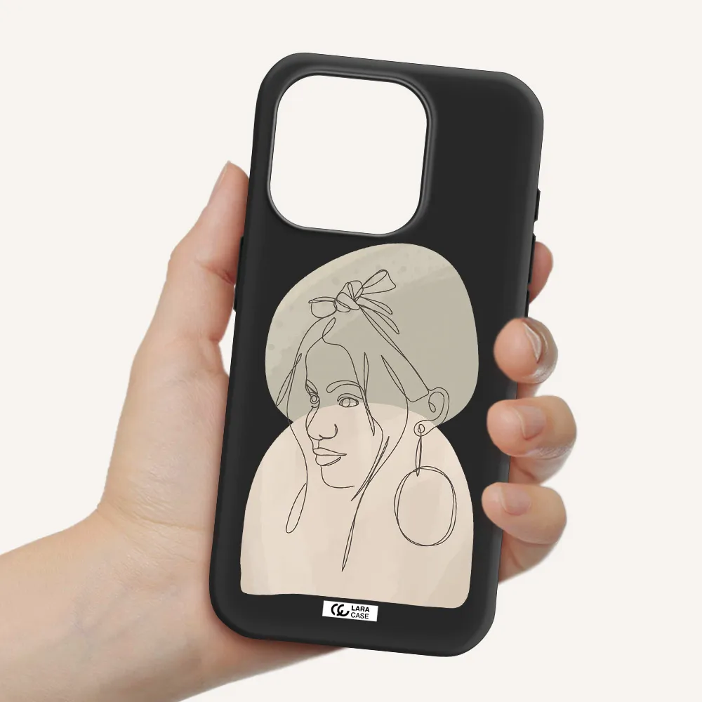 Abstract Female Face Line Art Apple Iphone 15 Pro Silicone Black Case