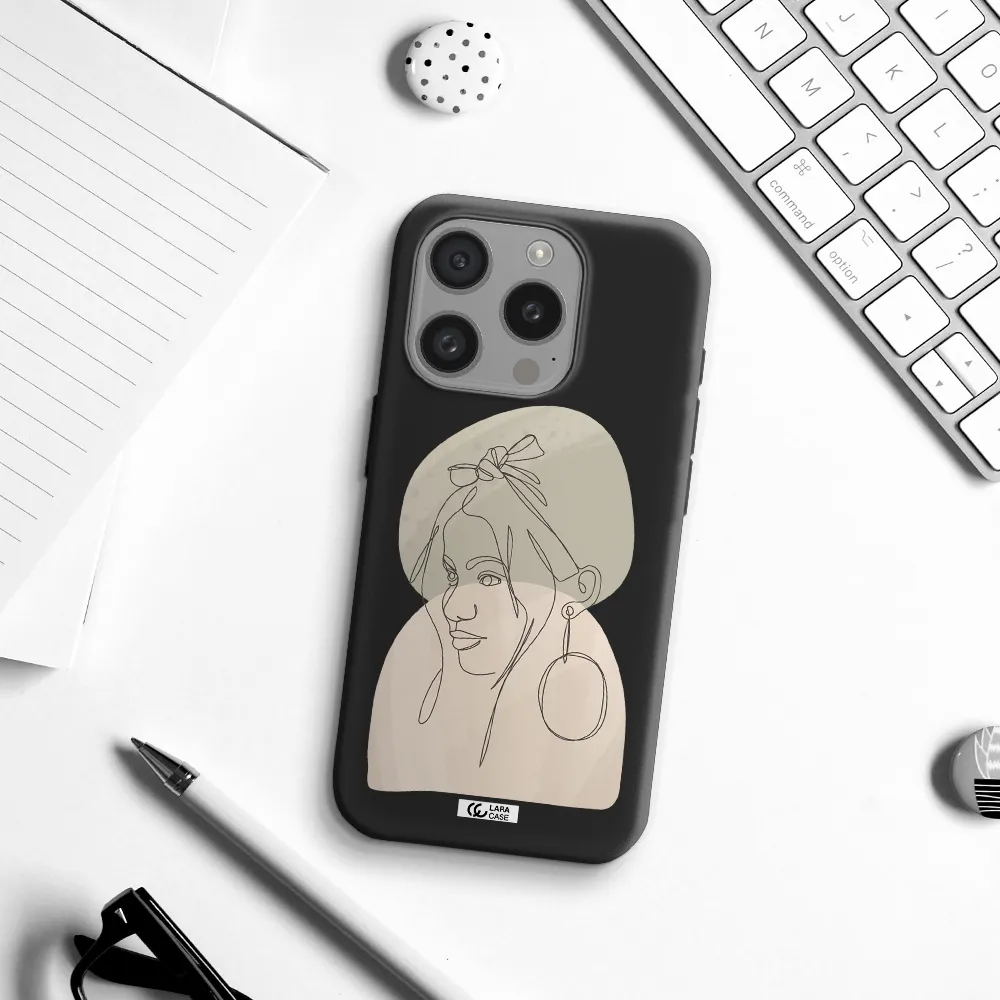 Abstract Female Face Line Art Apple Iphone 15 Pro Silicone Black Case
