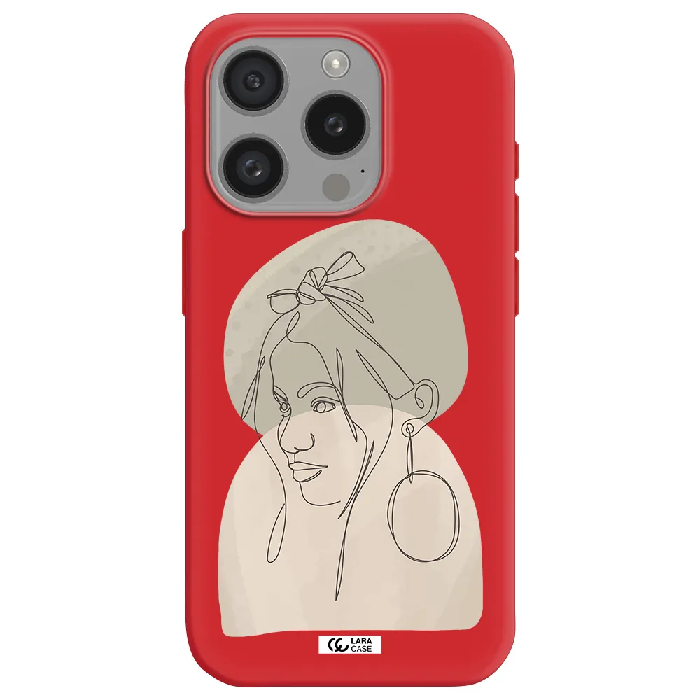 Abstract Female Face Line Art Apple Iphone 15 Pro Silicone Imperial Red Case
