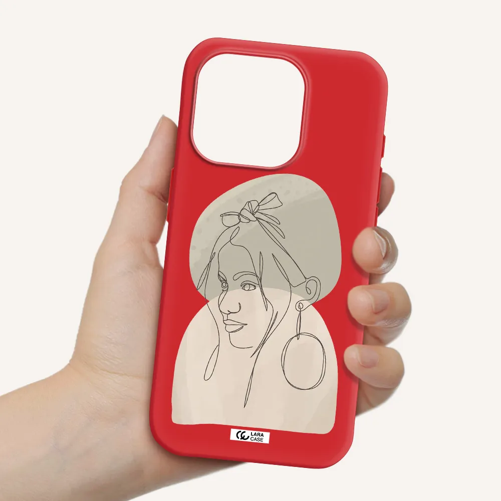Abstract Female Face Line Art Apple Iphone 15 Pro Silicone Imperial Red Case