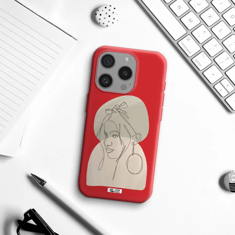 Abstract Female Face Line Art Apple Iphone 15 Pro Silicone Imperial Red Case