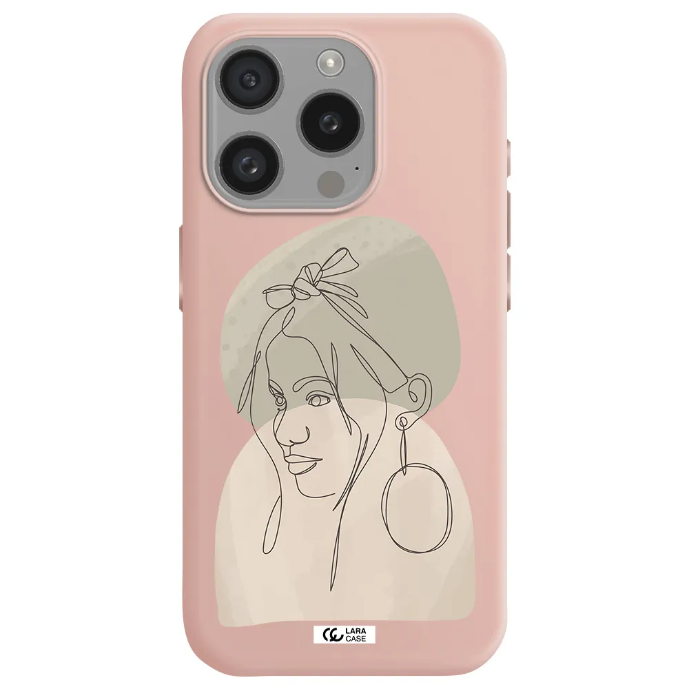 Abstract Female Face Line Art Apple Iphone 15 Pro Silicone Pastel Pink Case