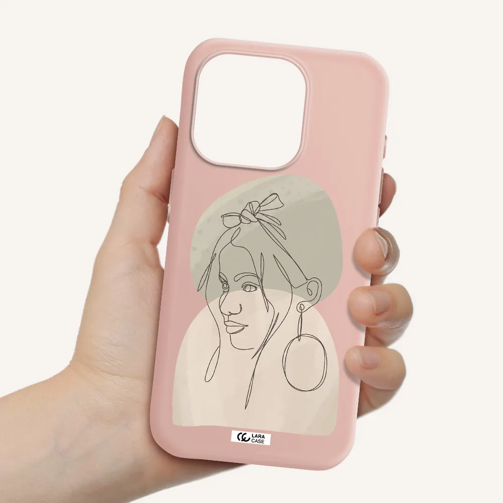 Abstract Female Face Line Art Apple Iphone 15 Pro Silicone Pastel Pink Case