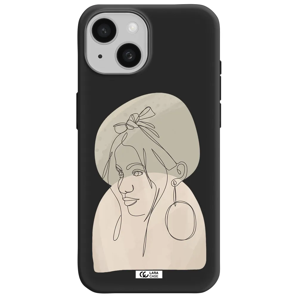 Abstract Female Face Line Art Apple iPhone 15 Silicone black Case