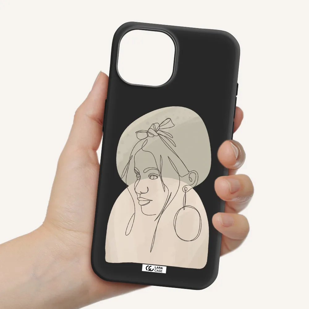 Abstract Female Face Line Art Apple iPhone 15 Silicone black Case