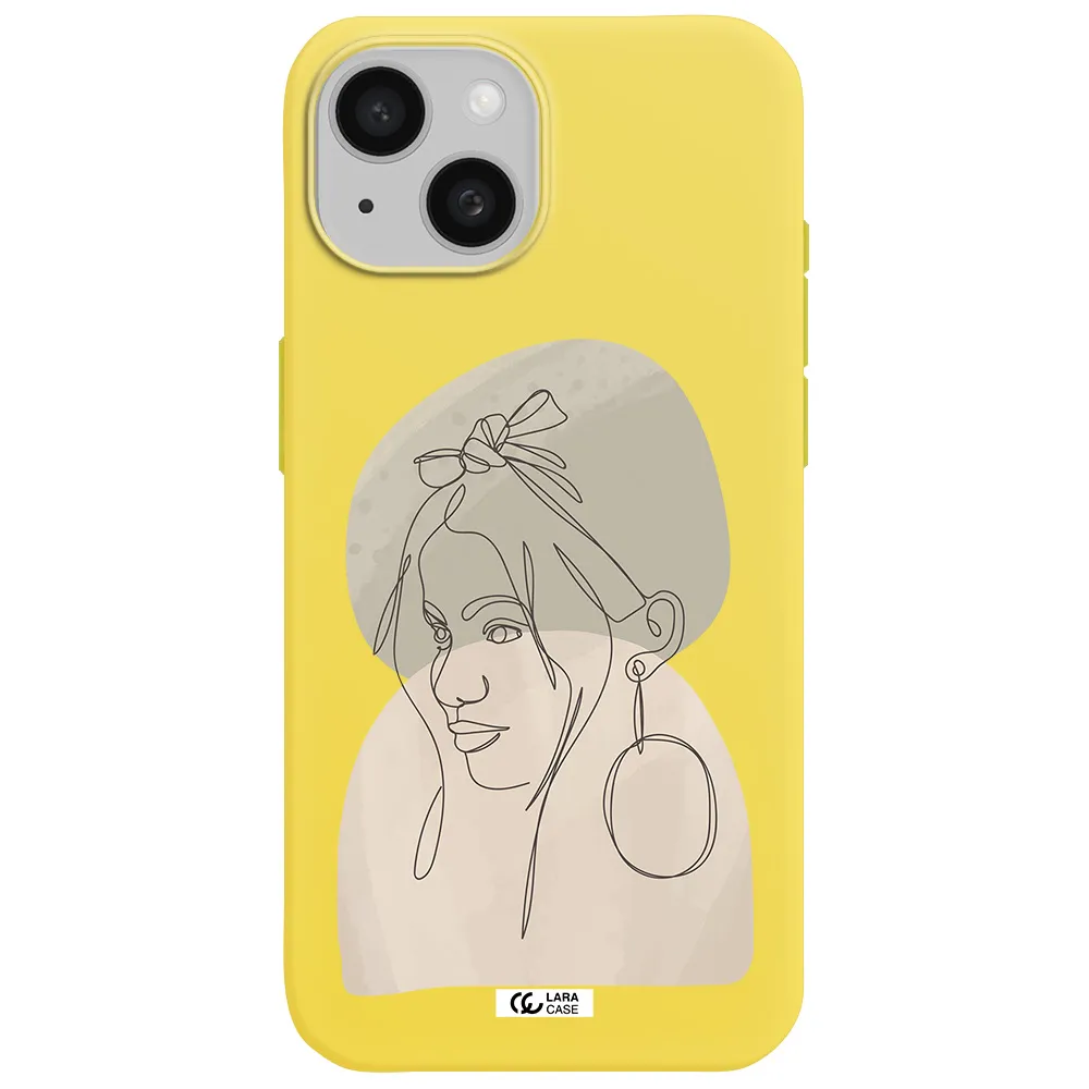 Abstract Female Face Line Art Apple iPhone 15 Silicone canary yellow Case