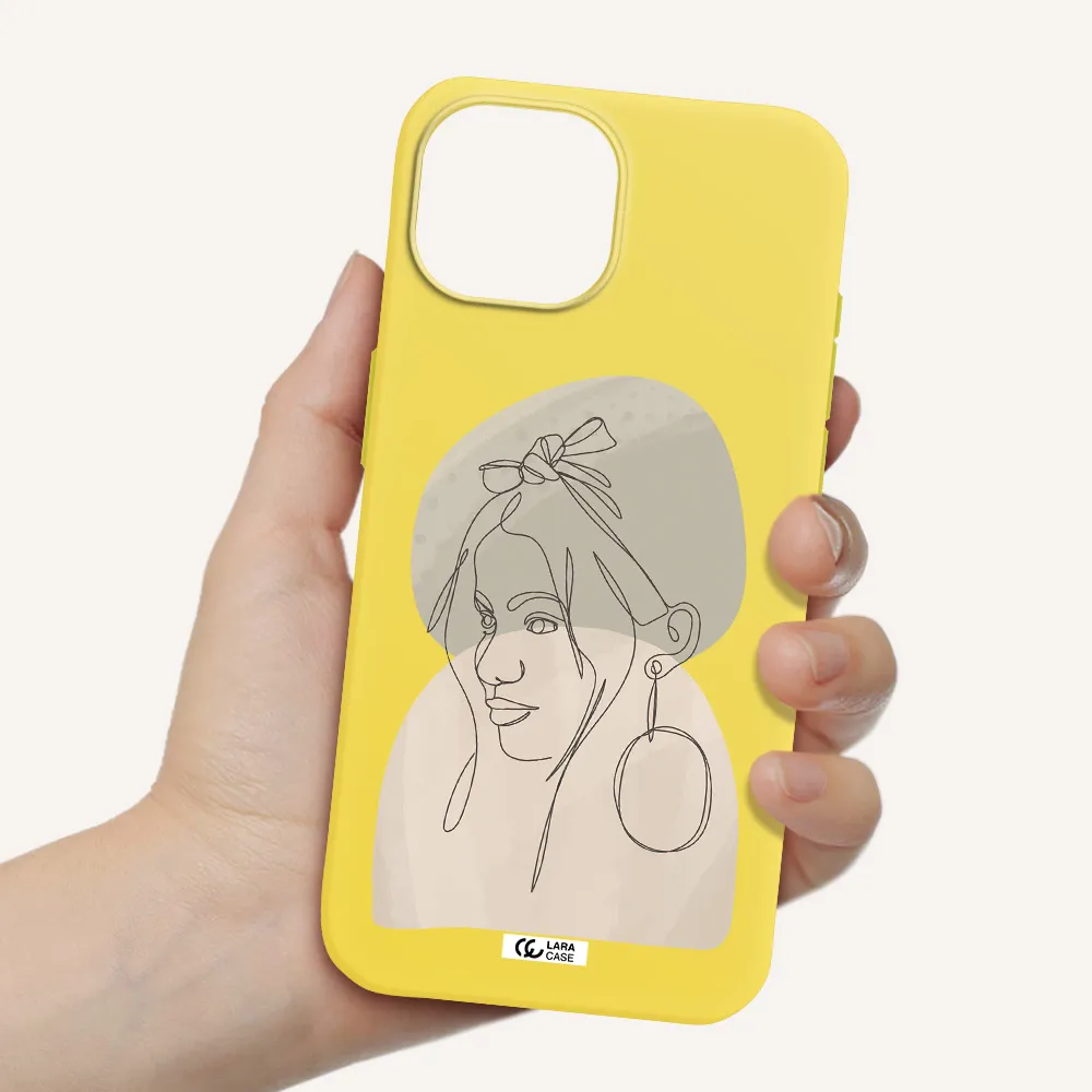 Abstract Female Face Line Art Apple iPhone 15 Silicone canary yellow Case
