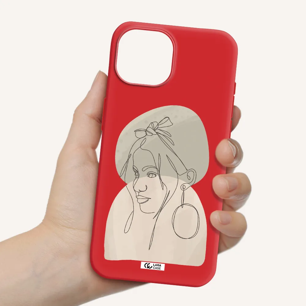 Abstract Female Face Line Art Apple Iphone 15 Silicone Imperial Red Case