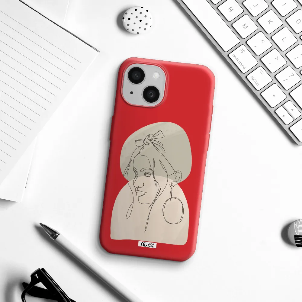 Abstract Female Face Line Art Apple Iphone 15 Silicone Imperial Red Case