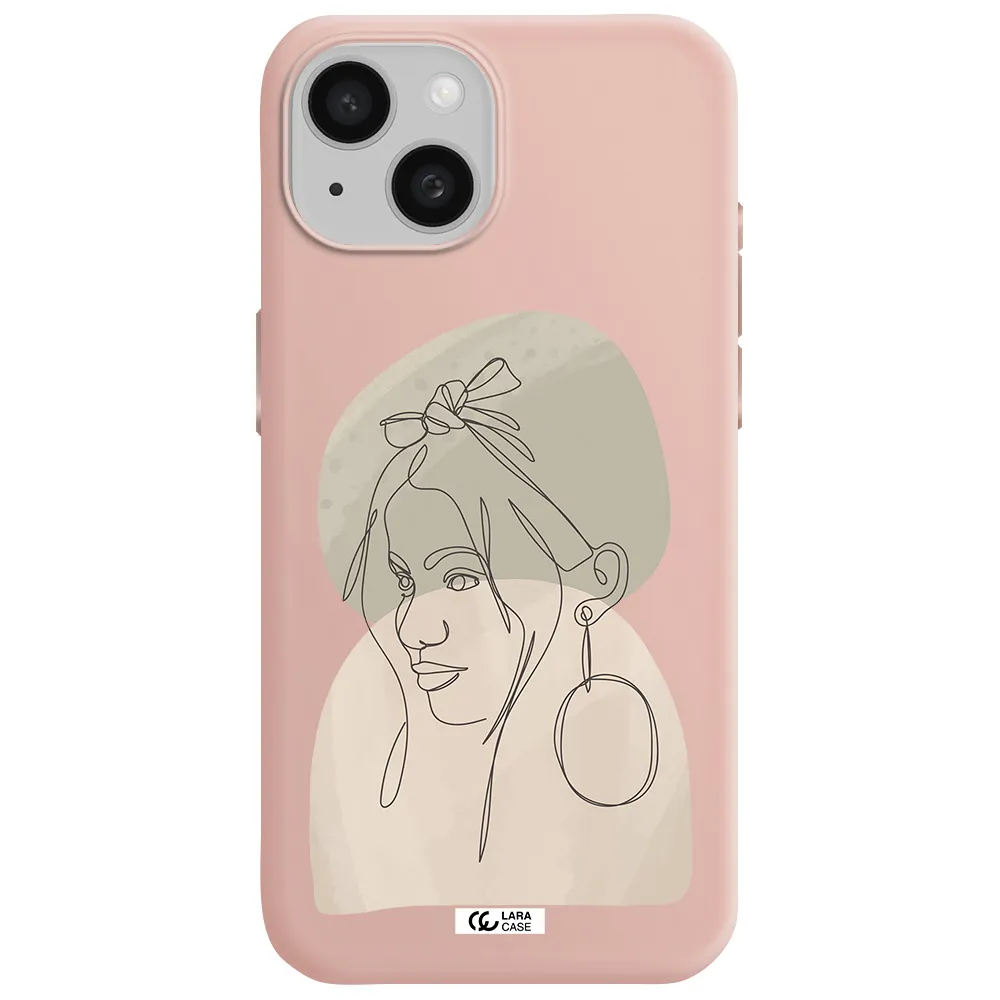 Abstract Female Face Line Art Apple Iphone 15 Silicone Pastel Pink Case