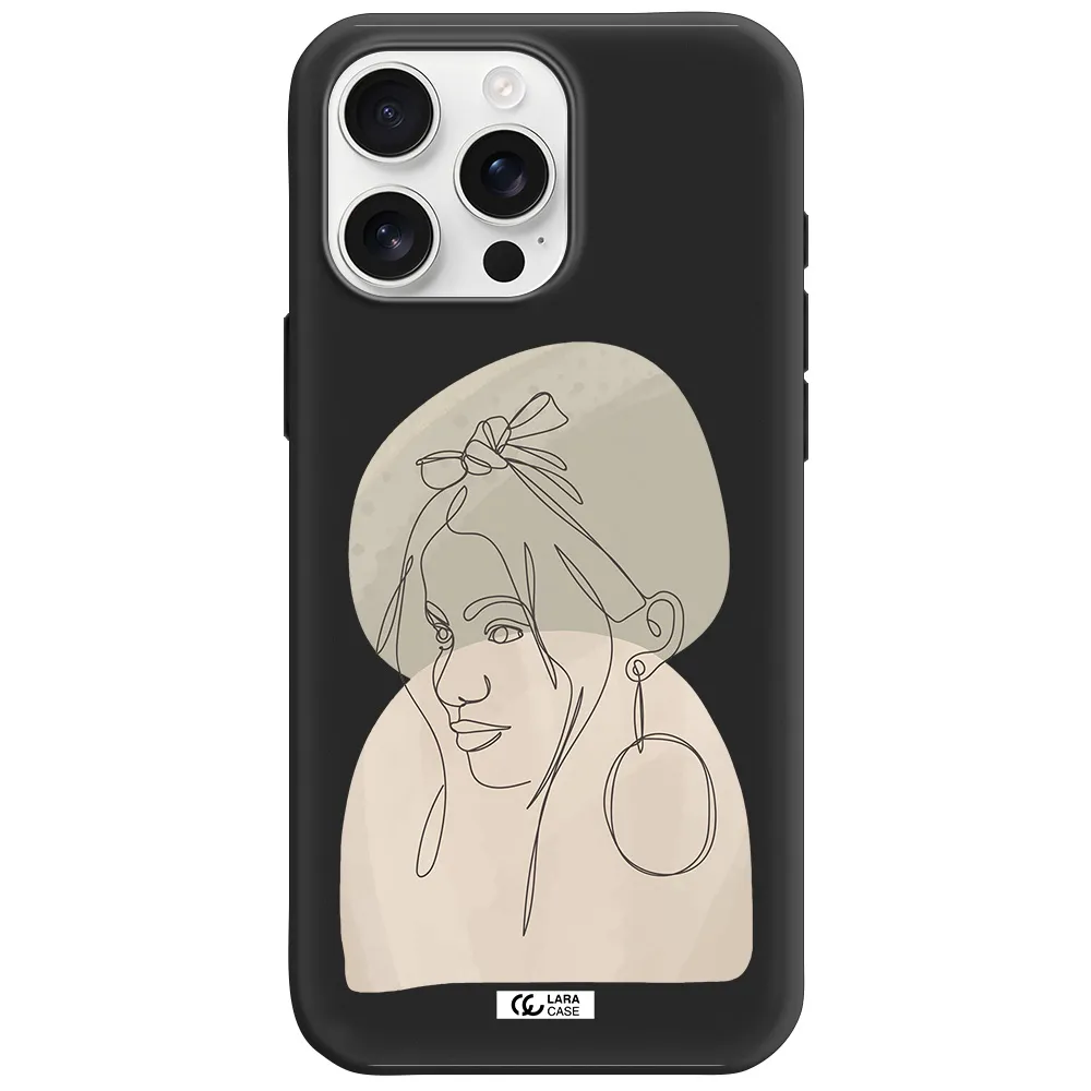 Abstract Female Face Line Art Apple Iphone 16 Pro Max Silicone Black Case