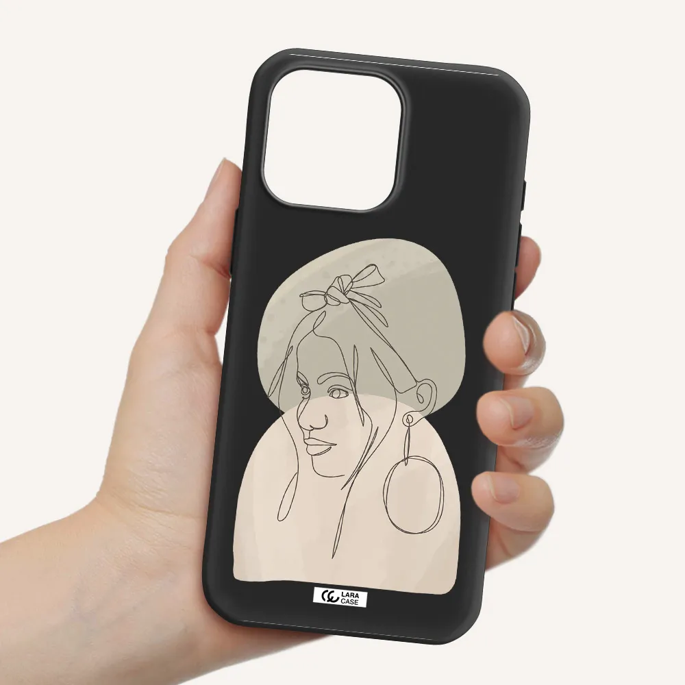 Abstract Female Face Line Art Apple Iphone 16 Pro Max Silicone Black Case
