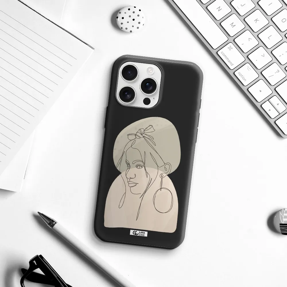 Abstract Female Face Line Art Apple Iphone 16 Pro Max Silicone Black Case