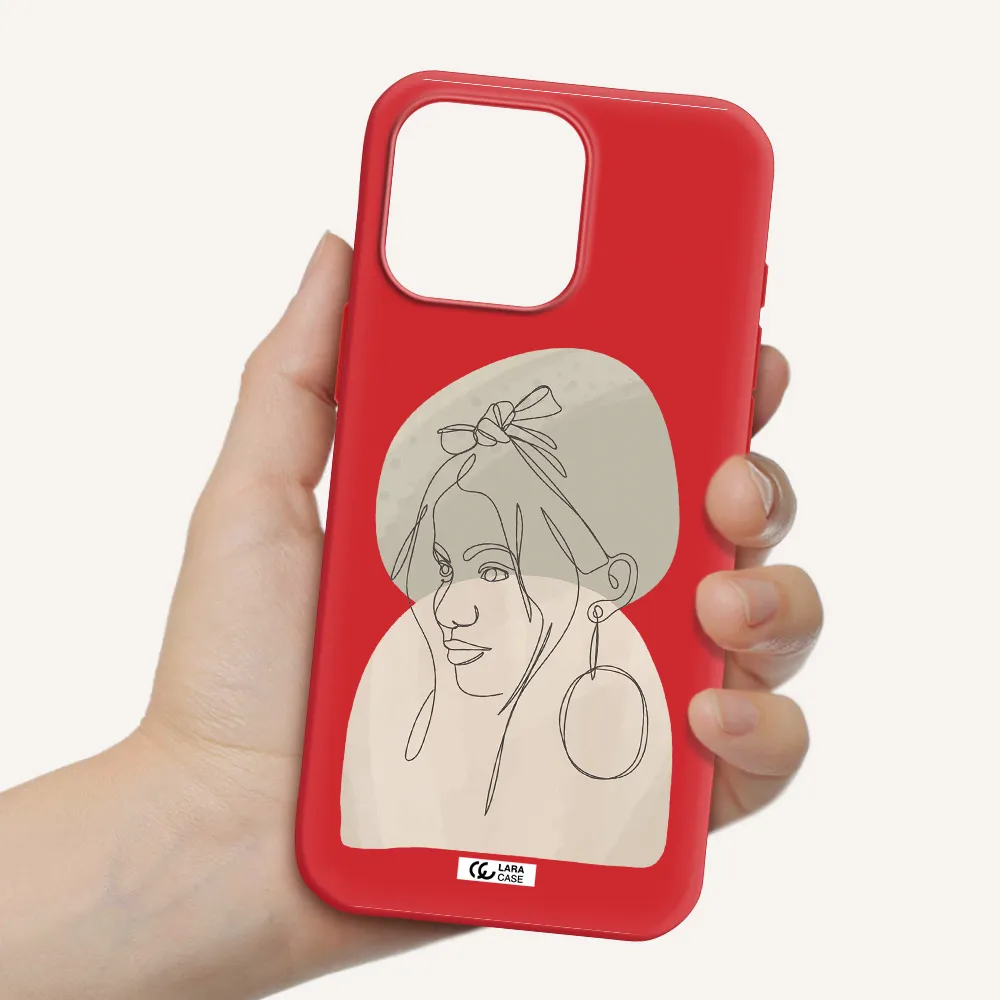 Abstract Female Face Line Art Apple Iphone 16 Pro Max Silicone Imperial Red Case