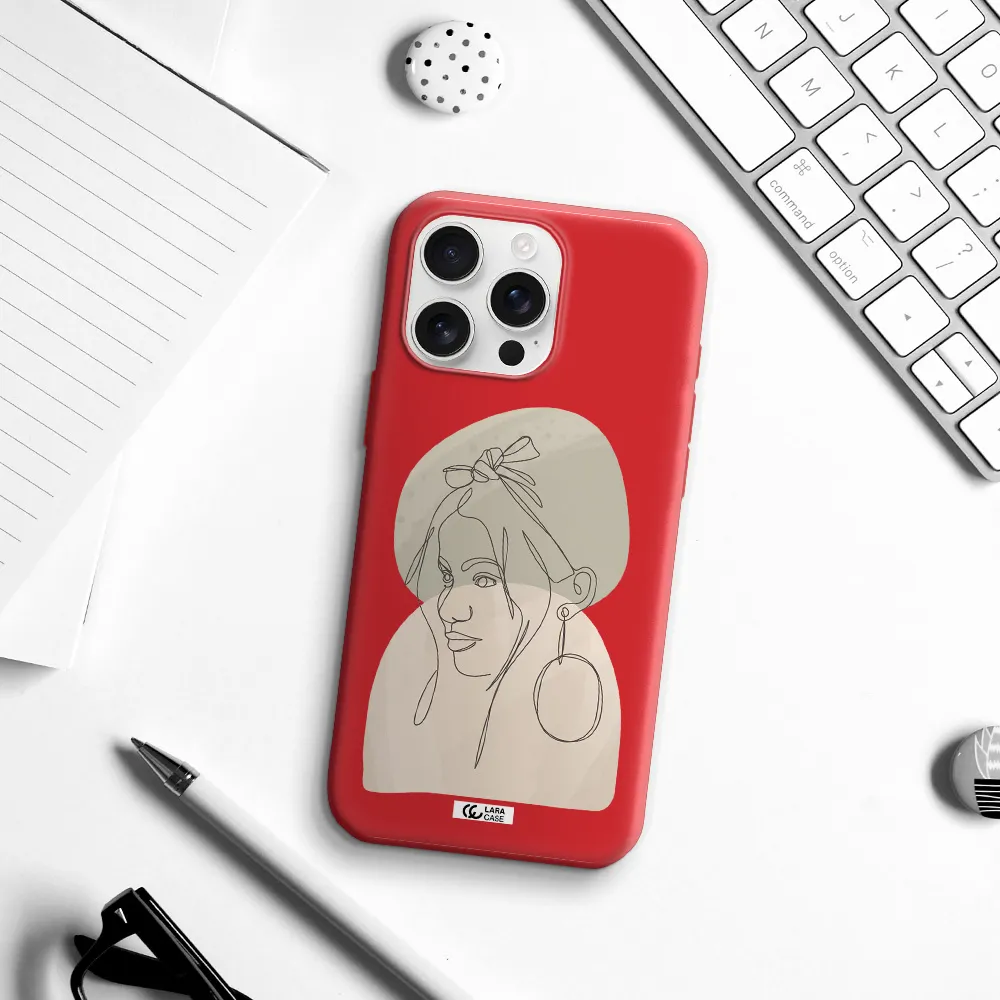 Abstract Female Face Line Art Apple Iphone 16 Pro Max Silicone Imperial Red Case
