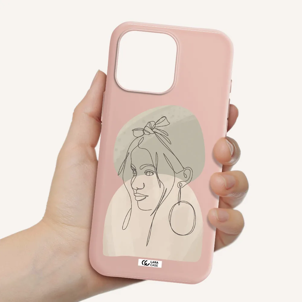 Abstract Female Face Line Art Apple Iphone 16 Pro Max Silicone Pastel Pink Case