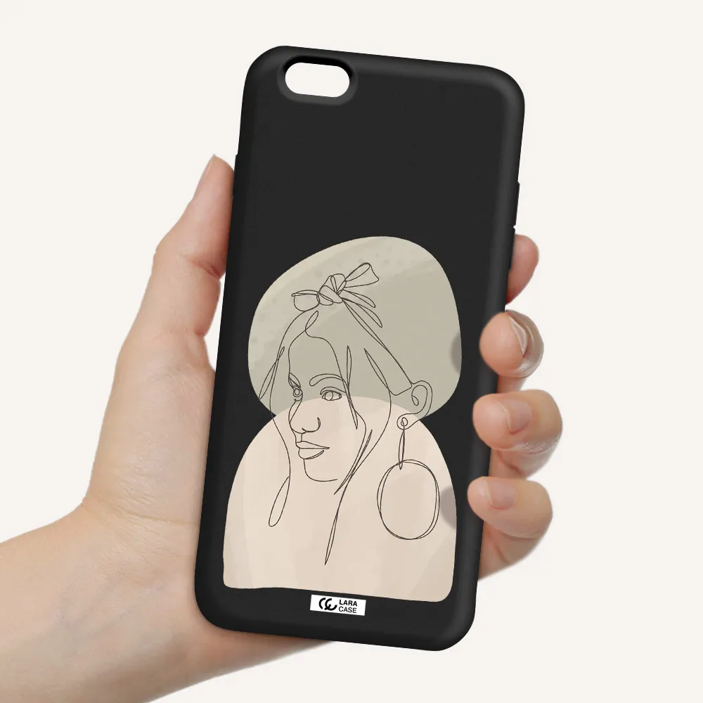 Abstract Female Face Line Art Apple iPhone 6 plus Silicone black Case