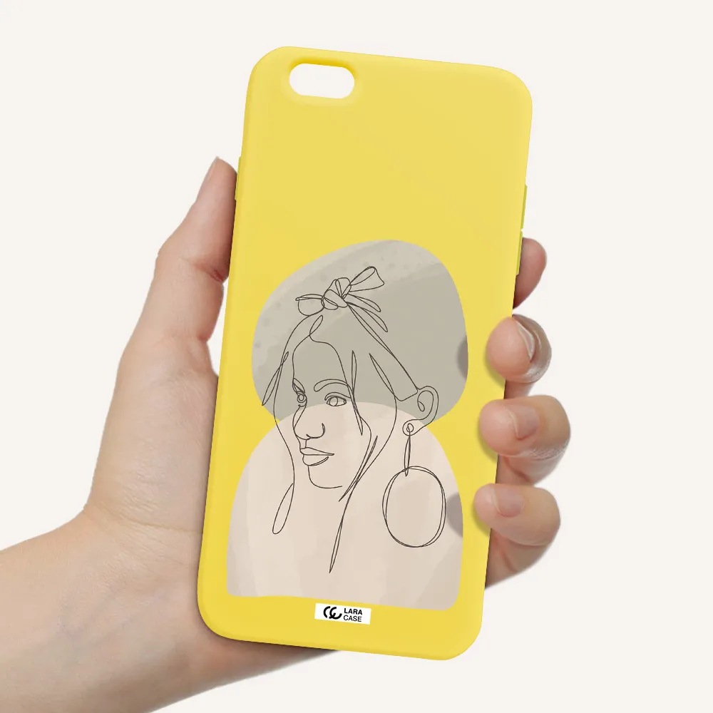 Abstract Female Face Line Art Apple iPhone 6 plus Silicone canary yellow Case