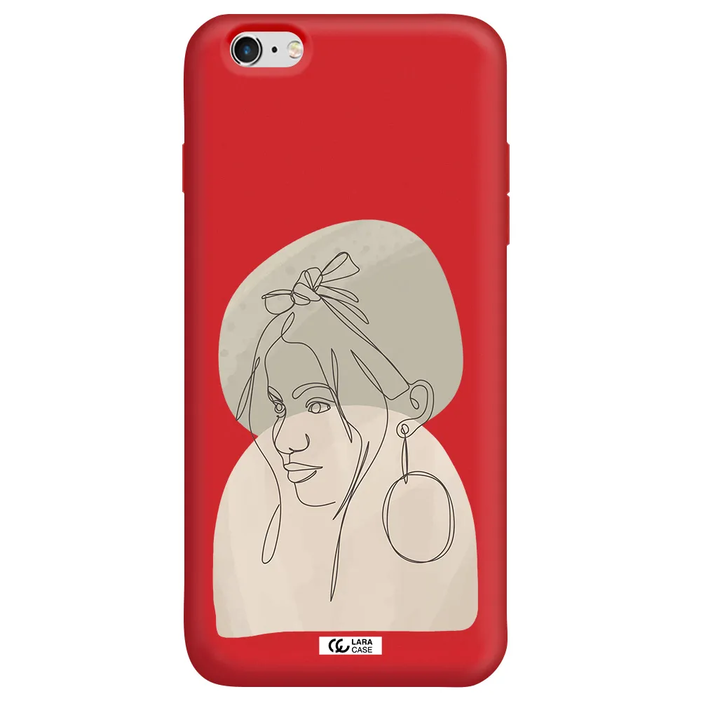 Abstract Female Face Line Art Apple iPhone 6 plus Silicone Imperial Red Case