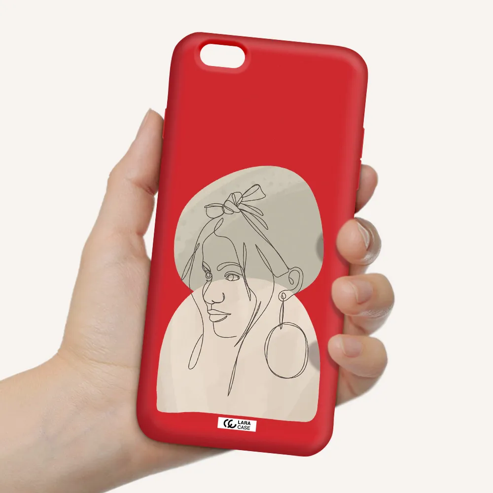 Abstract Female Face Line Art Apple iPhone 6 plus Silicone Imperial Red Case