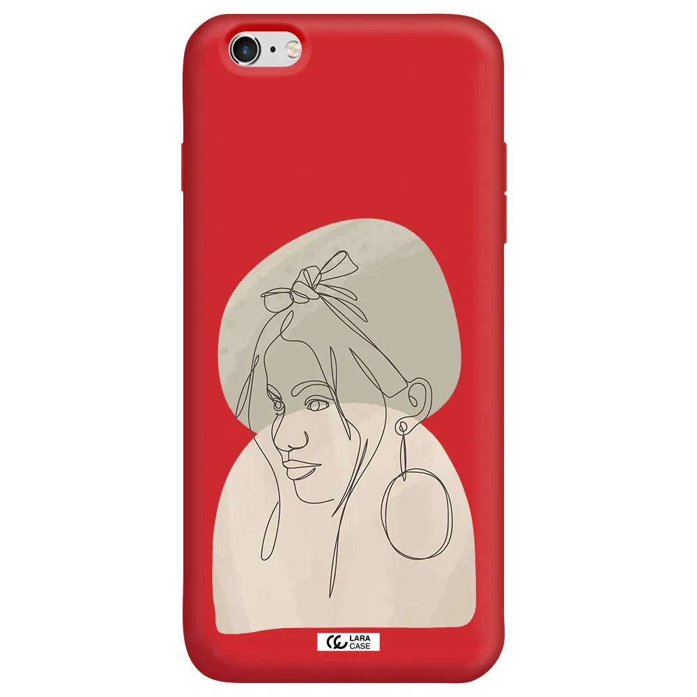 Abstract Female Face Line Art Apple iPhone 6 s plus Silicone Imperial Red Case