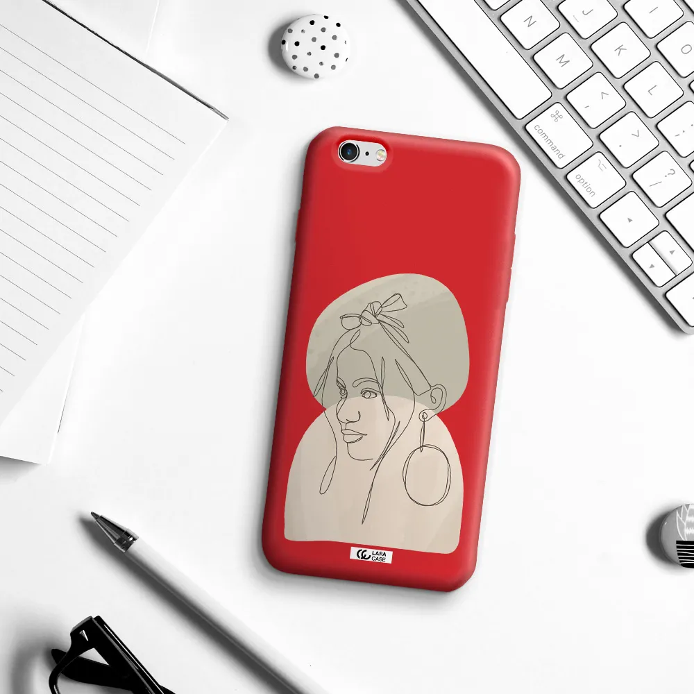 Abstract Female Face Line Art Apple iPhone 6 s plus Silicone Imperial Red Case