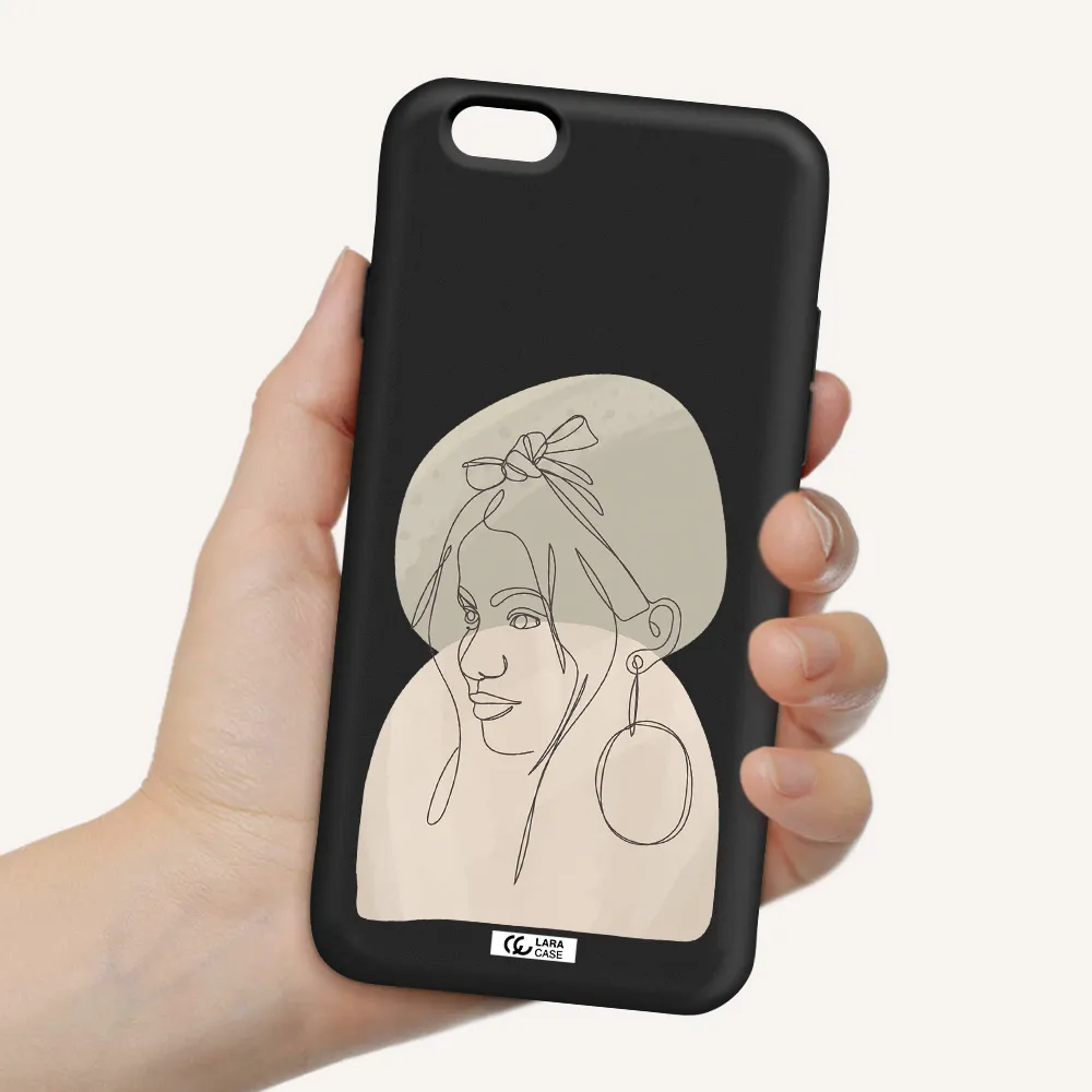 Abstract Female Face Line Art Apple iPhone 6 Silicone black Case