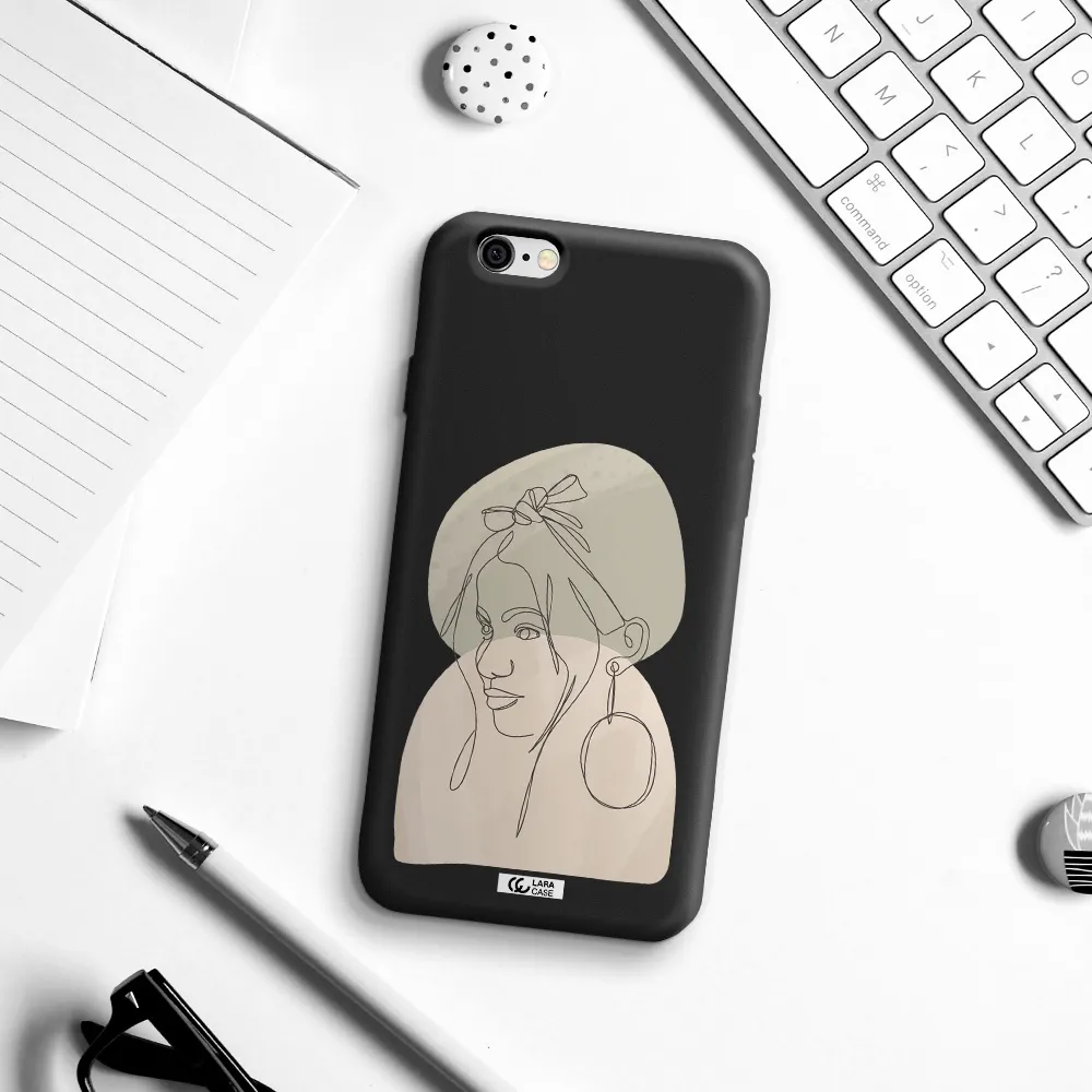 Abstract Female Face Line Art Apple iPhone 6 Silicone black Case