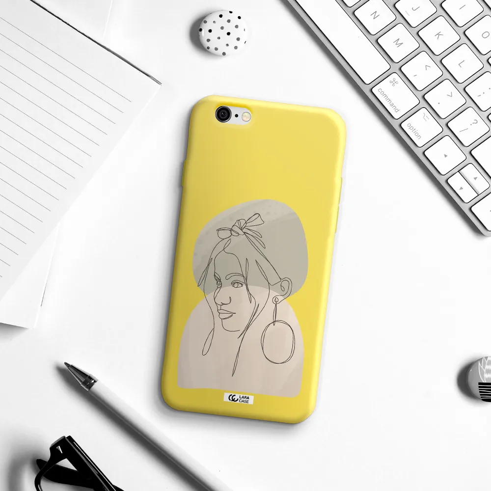 Abstract Female Face Line Art Apple iPhone 6 Silicone canary yellow Case