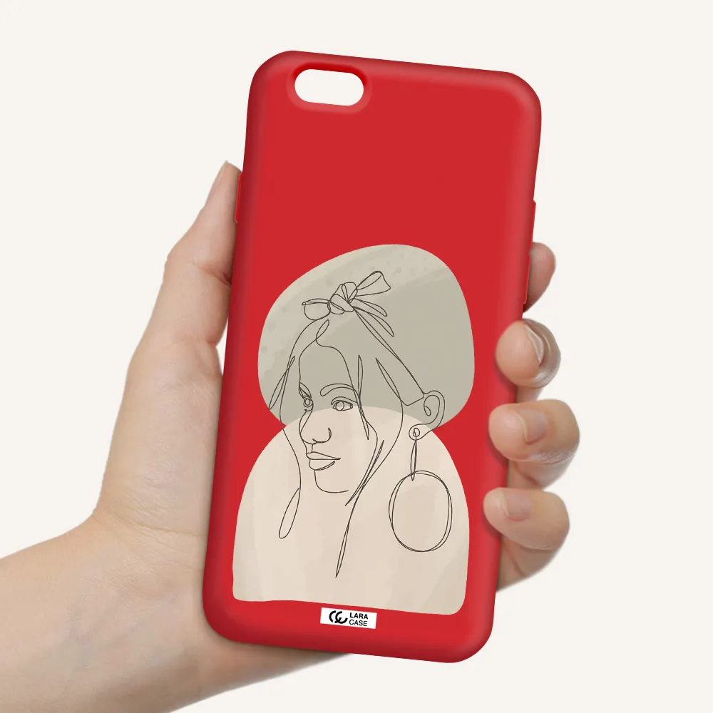 Abstract Female Face Line Art Apple iPhone 6 Silicone Imperial Red Case