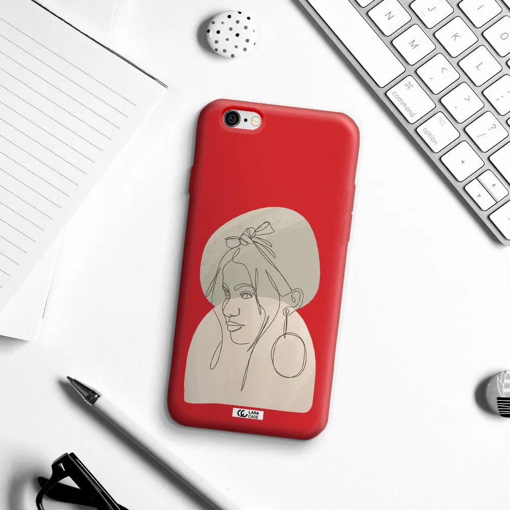 Abstract Female Face Line Art Apple iPhone 6 Silicone Imperial Red Case