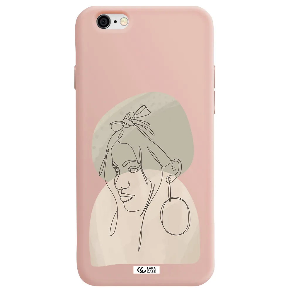 Abstract Female Face Line Art Apple iPhone 6 Silicone pastel pink Case