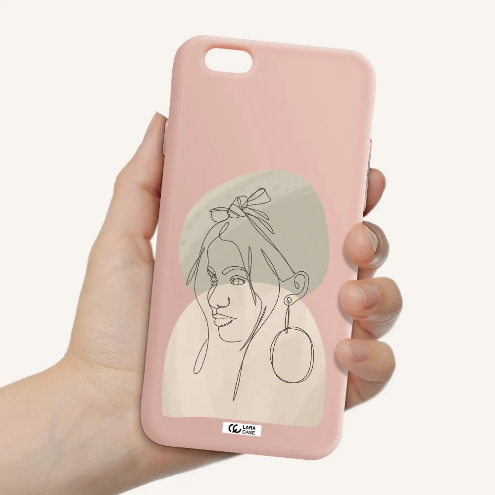 Abstract Female Face Line Art Apple iPhone 6 Silicone pastel pink Case