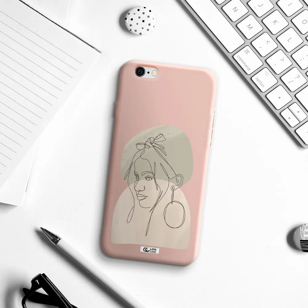 Abstract Female Face Line Art Apple iPhone 6 Silicone pastel pink Case