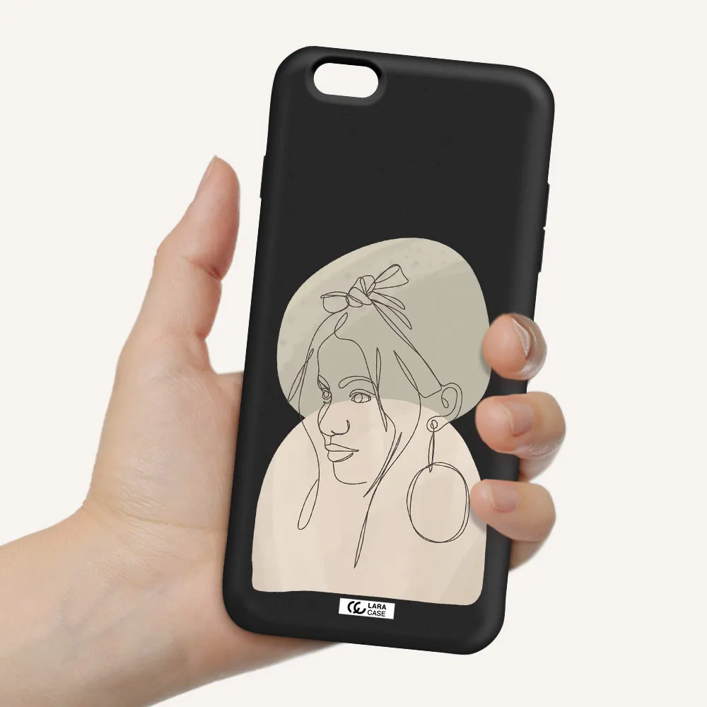 Abstract Female Face Line Art Apple iPhone 6S Silicone black Case