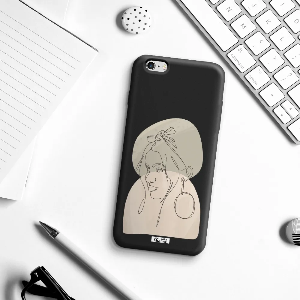 Abstract Female Face Line Art Apple iPhone 6S Silicone black Case