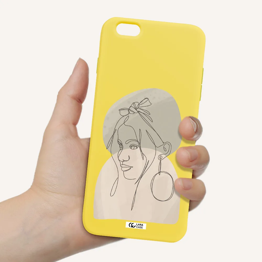 Abstract Female Face Line Art Apple iPhone 6S Silicone canary yellow Case