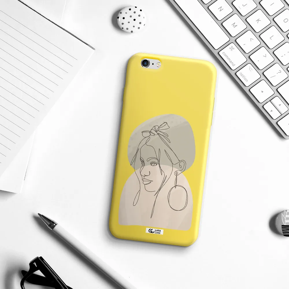 Abstract Female Face Line Art Apple iPhone 6S Silicone canary yellow Case