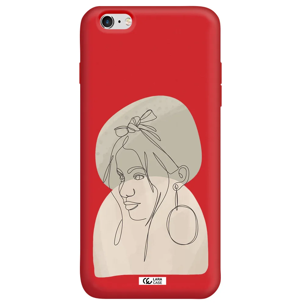 Abstract Female Face Line Art Apple iPhone 6S Silicone Imperial Red Case