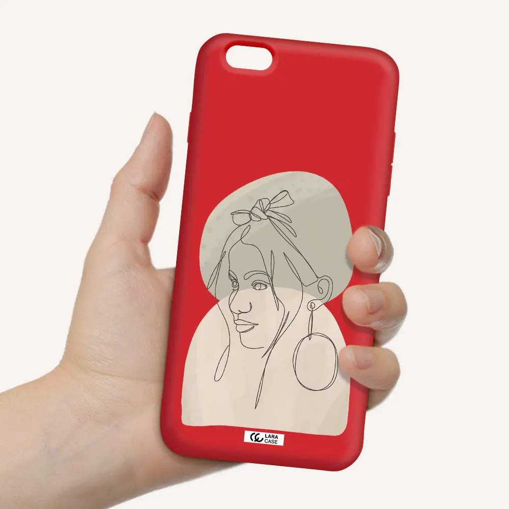 Abstract Female Face Line Art Apple iPhone 6S Silicone Imperial Red Case