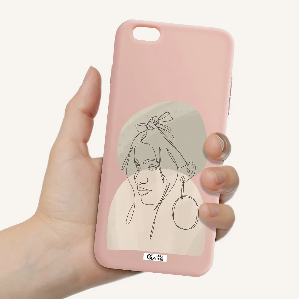 Abstract Female Face Line Art Apple iPhone 6S Silicone pastel pink Case