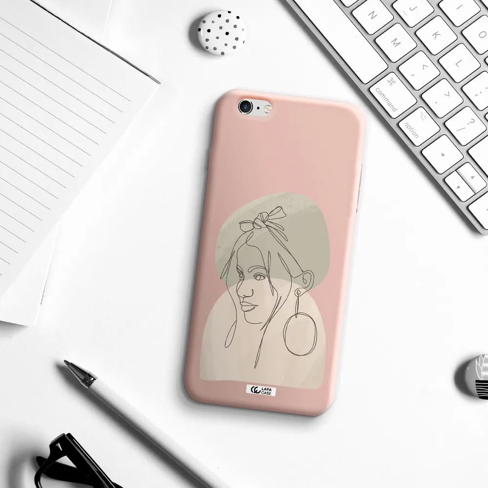 Abstract Female Face Line Art Apple iPhone 6S Silicone pastel pink Case
