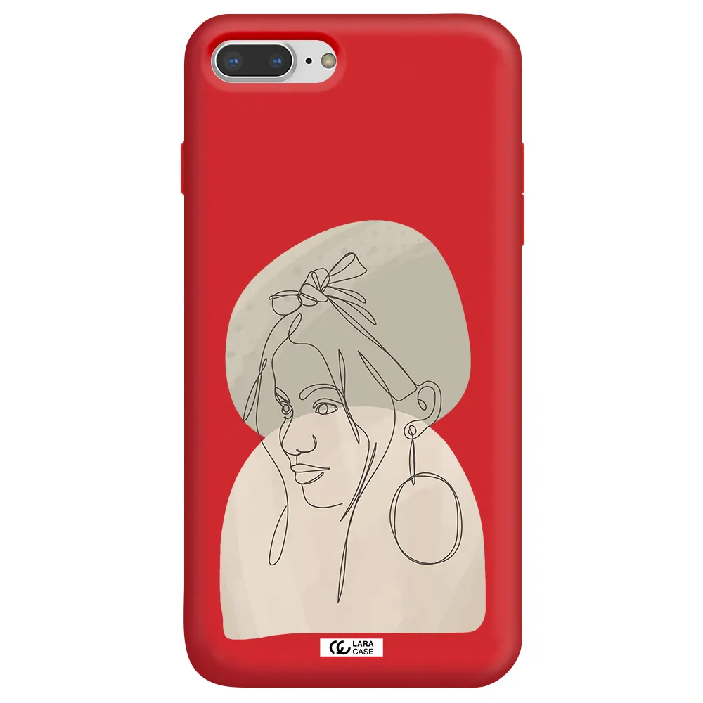 Abstract Female Face Line Art Apple iPhone 7 plus Silicone Imperial Red Case