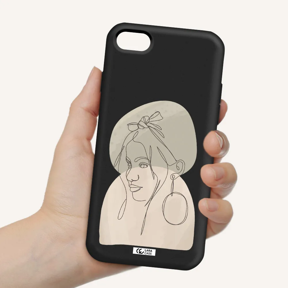 Abstract Female Face Line Art Apple iPhone 7 Silicone black Case