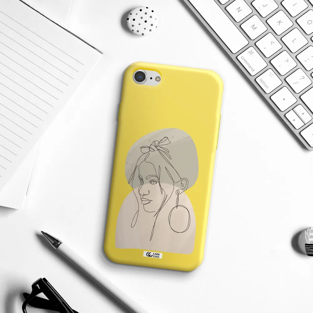 Abstract Female Face Line Art Apple iPhone 7 Silicone canary yellow Case