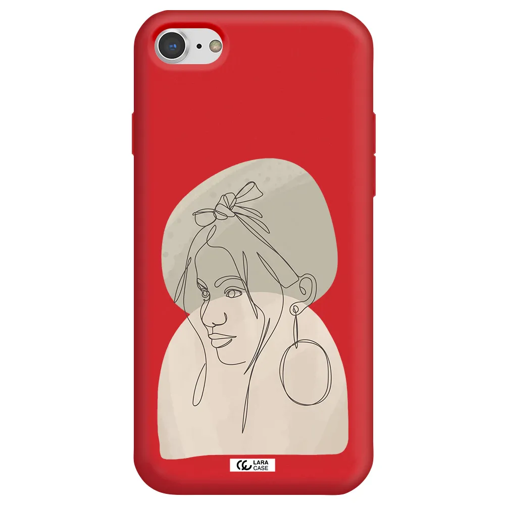 Abstract Female Face Line Art Apple iPhone 7 Silicone Imperial Red Case