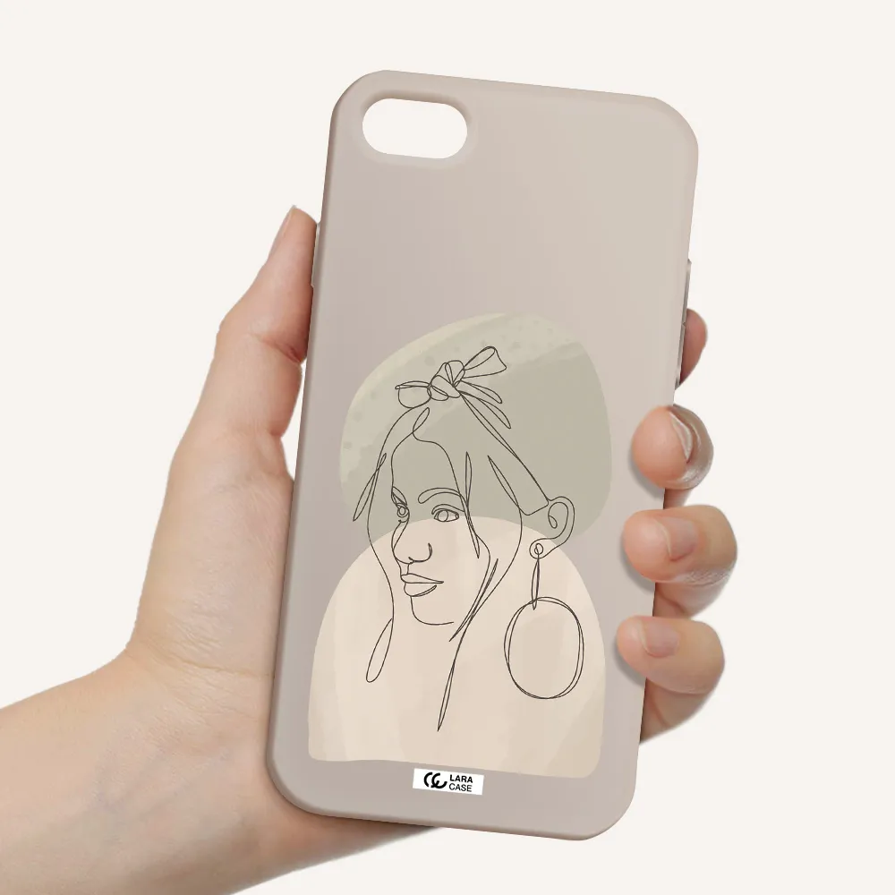 Abstract Female Face Line Art Apple iPhone 7 Silicone Stone Case